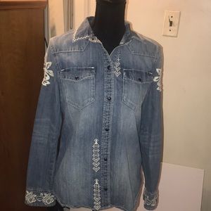 Denim button up with embroidered detail